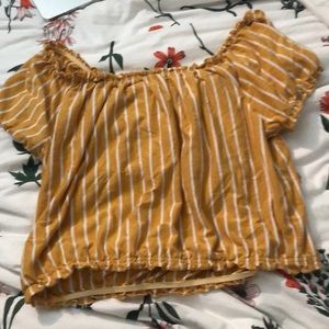 Yellow striped off the shoulder top